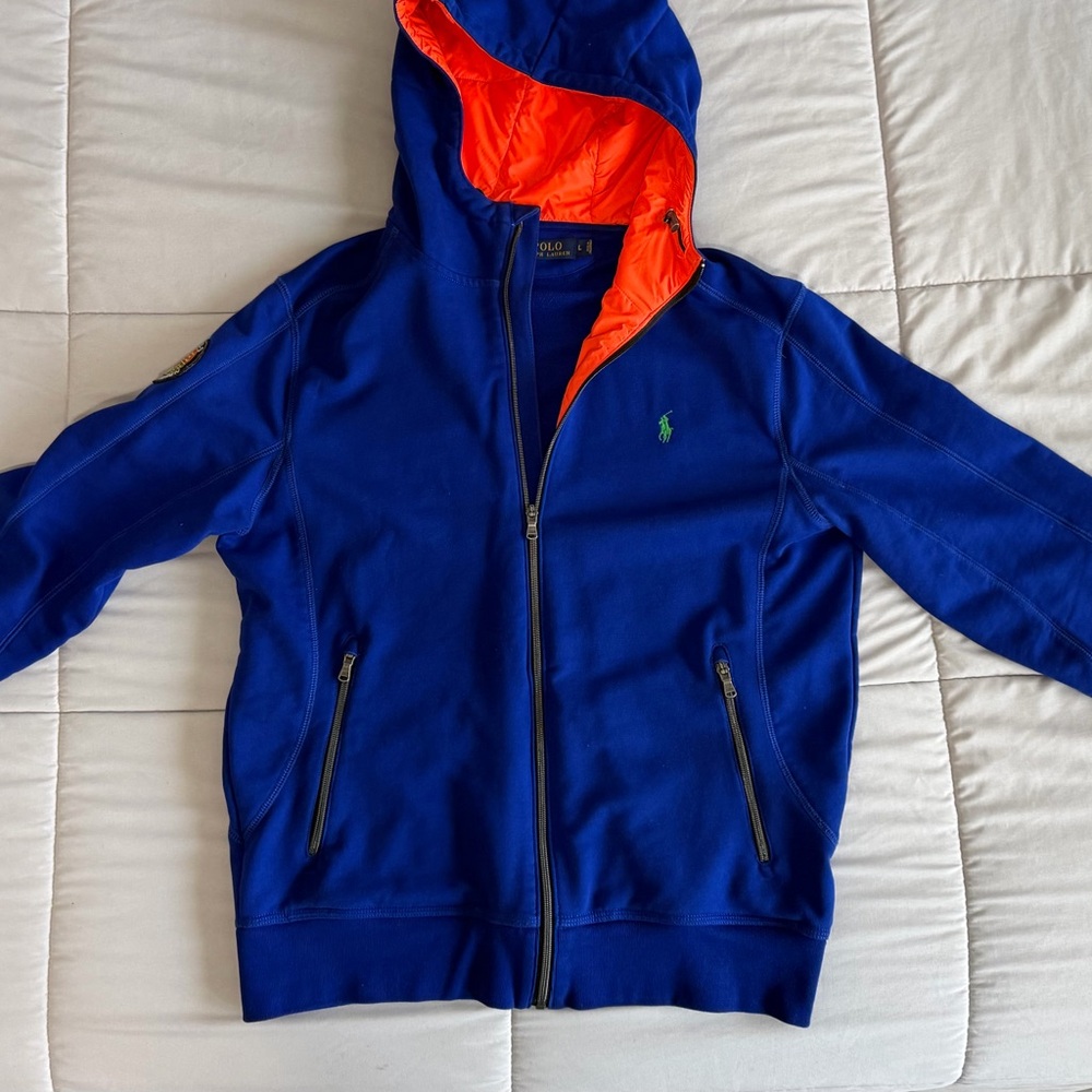 Ralph Lauren Mens Royal Blue Hooded Jacket with Orange Lining
